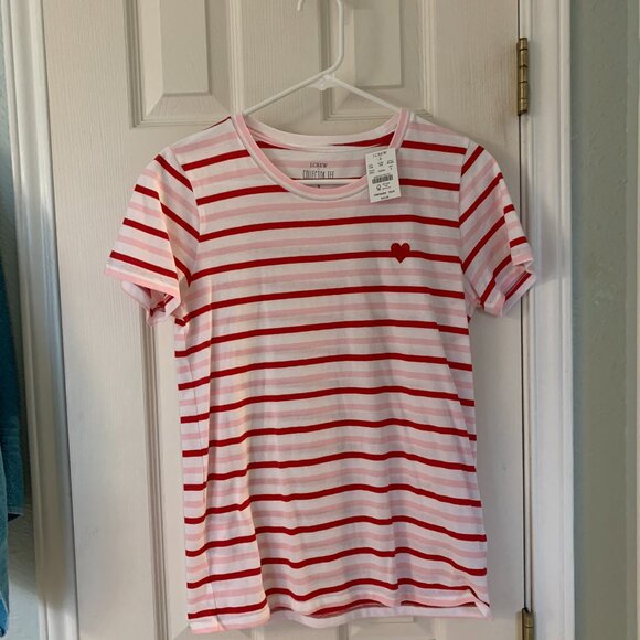 *NWT* J. Crew Striped Hearts Collector Tee ❤️ Warm Pink Classic Red ❤️ - Picture 4 of 4